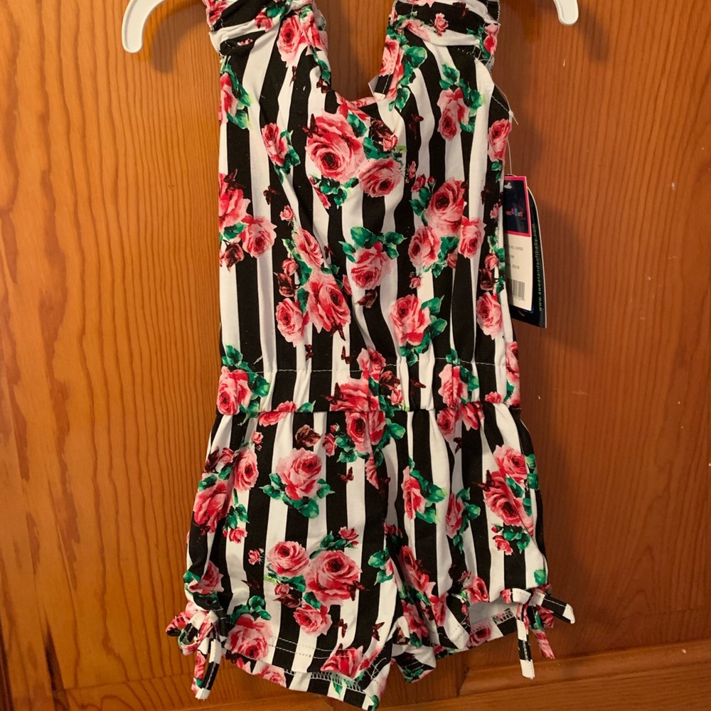 Girls Black and Pink Floral Romper